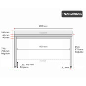 Table inox 2000 x 600 mm adossée avec renfort PREMIUM / GOLDINOX