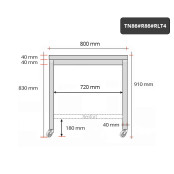 Table inox 800 x 600 mm avec renfort sur roulettes / GOLDINOX