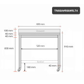 Table inox 600 x 600 mm adossée avec renfort sur roulettes PREMIUM / GOLDINOX