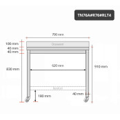 Table inox 700 x 600 mm adossée avec renfort sur roulettes / GOLDINOX