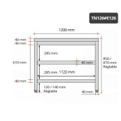 Table inox 1200 x 600 mm avec 2 étagères / GOLDINOX