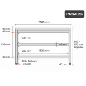 Table inox 2000 x 600 mm avec 2 étagères / GOLDINOX