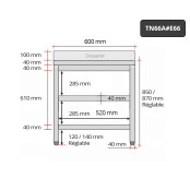 Table inox 600 x 600 mm adossée avec 2 étagères PREMIUM / GOLDINOX