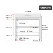 Table inox 1000 x 600 mm adossée avec 2 étagères / GOLDINOX