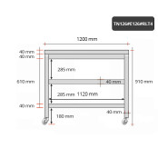 Table inox 1200 x 600 mm avec 2 étagères sur roulettes / GOLDINOX