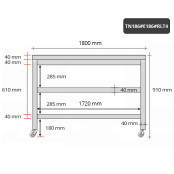 Table inox 1800 x 600 mm avec 2 étagères sur roulettes / GOLDINOX