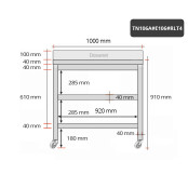 Table inox 1000 x 600 mm adossée avec 2 étagères sur roulettes / GOLDINOX