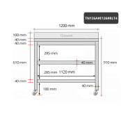 Table inox 1200 x 600 mm adossée avec 2 étagères sur roulettes / GOLDINOX