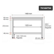 Table inox soubassement 1400 x 600 mm / GOLDINOX 