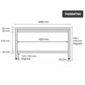 Table inox soubassement 2000 x 600 mm / GOLDINOX 