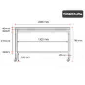 Table inox soubassement 2000 x 600 mm sur roulettes / GOLDINOX 