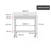 Table inox soubassement 600 x 600 mm adossée sur roulettes PREMIUM / GOLDINOX