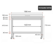 Table inox soubassement 1500 x 600 mm adossée sur roulettes / GOLDINOX 