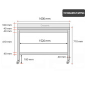 Table inox soubassement 1600 x 600 mm adossée sur roulettes / GOLDINOX 