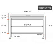 Table inox soubassement 1800 x 600 mm adossée sur roulettes / GOLDINOX 