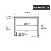 Table inox soubassement 1000 x 600 mm avec renfort / GOLDINOX 