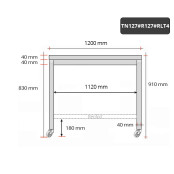 Table inox 1200 x 700 mm avec renfort sur roulettes / GOLDINOX