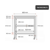 Table inox 600 x 700 mm avec 2 étagères sur roulettes / GOLDINOX