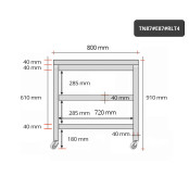 Table inox 800 x 700 mm avec 2 étagères sur roulettes / GOLDINOX