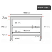 Table inox 1600 x 700 mm avec 2 étagères sur roulettes / GOLDINOX