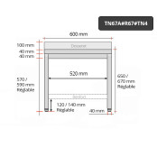 Table inox soubassement 600 x 700 mm adossée avec renfort / GOLDINOX 