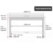 Table inox soubassement 2000 x 700 mm adossée avec renfort / GOLDINOX 