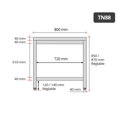 Table inox 800 x 800 mm / GOLDINOX