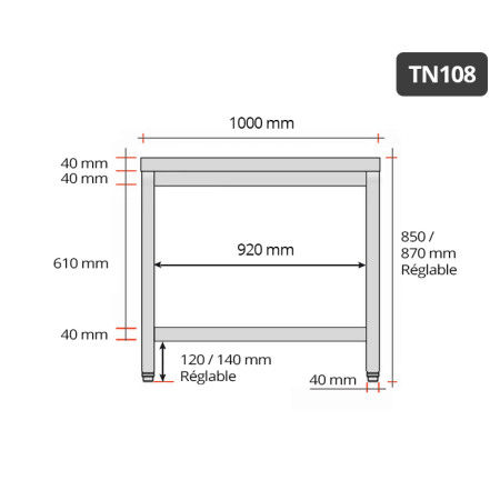 Table inox 1000 x 800 mm / GOLDINOX