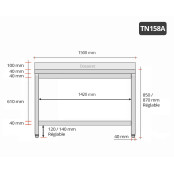 Table inox 1500 x 800 mm adossée / GOLDINOX