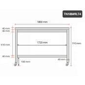 Table inox 1800 x 800 mm sur roulettes / GOLDINOX