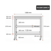 Table inox 1200 x 800 mm avec 2 étagères sur roulettes / GOLDINOX