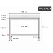 Table inox 1200 x 700 mm adossée sur roulettes / GOLDINOX 