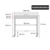 Table inox soubassement 1000 x 800 mm adossée avec renfort sur roulettes / GOLDINOX 