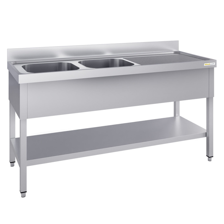 Plonge inox 2 bacs - 1400 x 600 mm égouttoir droite ECO / GOLDINOX 