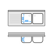 Plonge inox 2 bacs - 1400 x 600 mm égouttoir gauche ECO / GOLDINOX