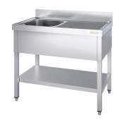 Plonge inox 1 bac - 1400 x 600 mm égouttoir droite PREMIUM / GOLDINOX 