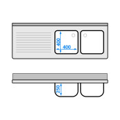 Plonge inox 2 bacs - 1600 x 600 mm égouttoir gauche PREMIUM / GOLDINOX 