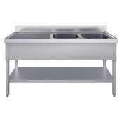 Plonge inox 2 bacs - 1600 x 600 mm égouttoir gauche ECO / GOLDINOX 