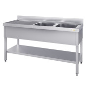 Plonge inox 2 bacs - 1600 x 600 mm égouttoir gauche ECO / GOLDINOX 