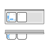 Plonge inox 2 bacs - 1600 x 600 mm égouttoir droite ECO / GOLDINOX 