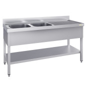 Plonge inox 2 bacs - 1800 x 600 mm égouttoir droite ECO / GOLDINOX 