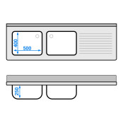 Plonge inox 2 bacs - 1800 x 600 mm égouttoir droite ECO / GOLDINOX 