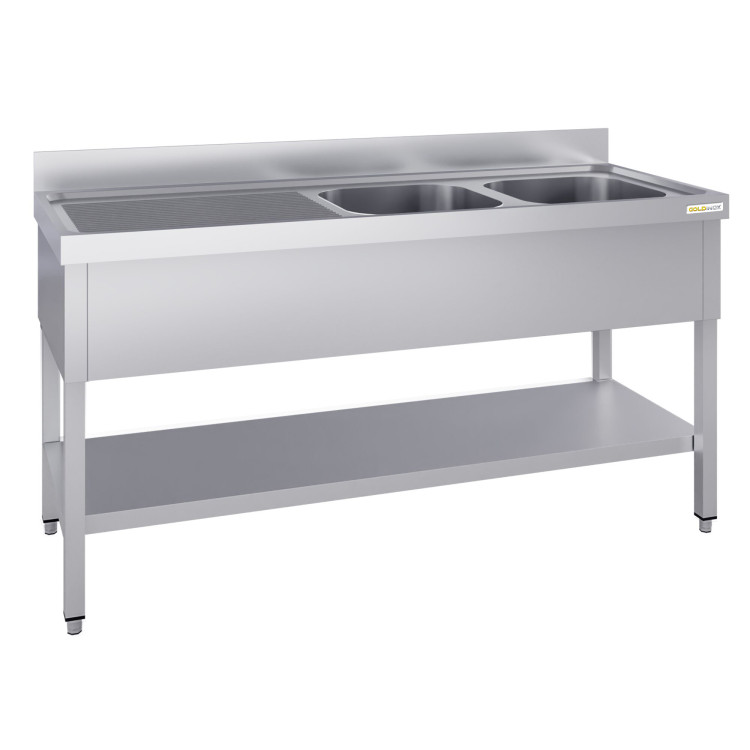 Plonge inox 2 bacs - 1800 x 600 mm égouttoir gauche ECO / GOLDINOX 