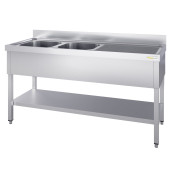 Plonge inox 2 bacs - 1600 x 600 mm égouttoir droite PREMIUM / GOLDINOX 