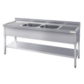 Plonge inox 2 bacs - 1800 x 600 mm égouttoir droite et gauche ECO / GOLDINOX 