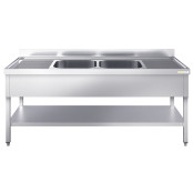 Plonge inox 1800x600mm avec 2 bacs au centre et égouttoir gauche et droite PREMIUM - GOLDINOX