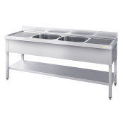 Plonge inox 1800x600mm avec 2 bacs au centre et égouttoir gauche et droite PREMIUM - GOLDINOX