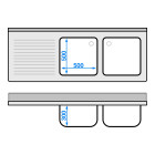 Plonge inox 2 bacs - 1800 x 700 mm égouttoir gauche ECO / GOLDINOX 