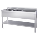 Plonge inox 2 bacs - 2000 x 700 mm égouttoir droite PREMIUM / GOLDINOX 