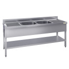 Plonge inox 2 bacs - 1800 x 700 mm égouttoir droite et gauche ECO / GOLDINOX 